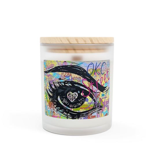 Artistic Frosted Glass Candle - With Love OKC Street Art 11oz | Unique Home Decor & Gift Idea